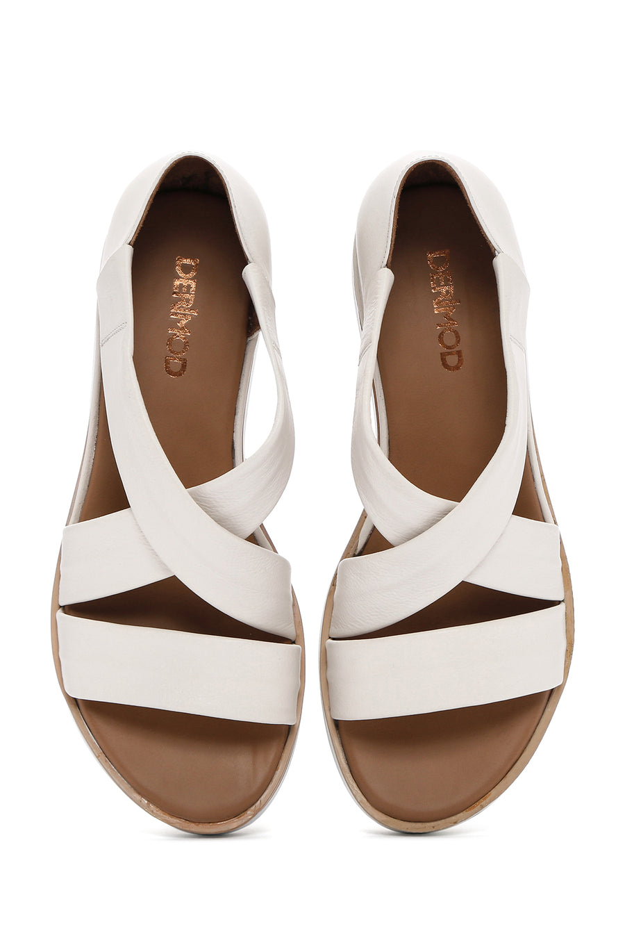 Women's Cream Thick Soled Leather Sandals