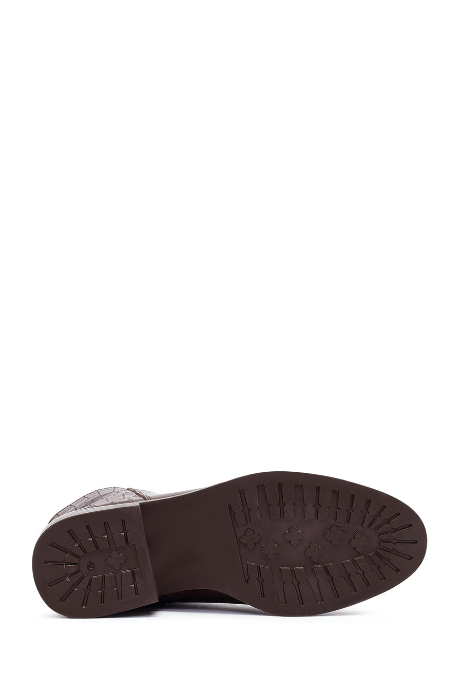 Woman Brown Zip Closure Short Thick Heeled Leather Boots
