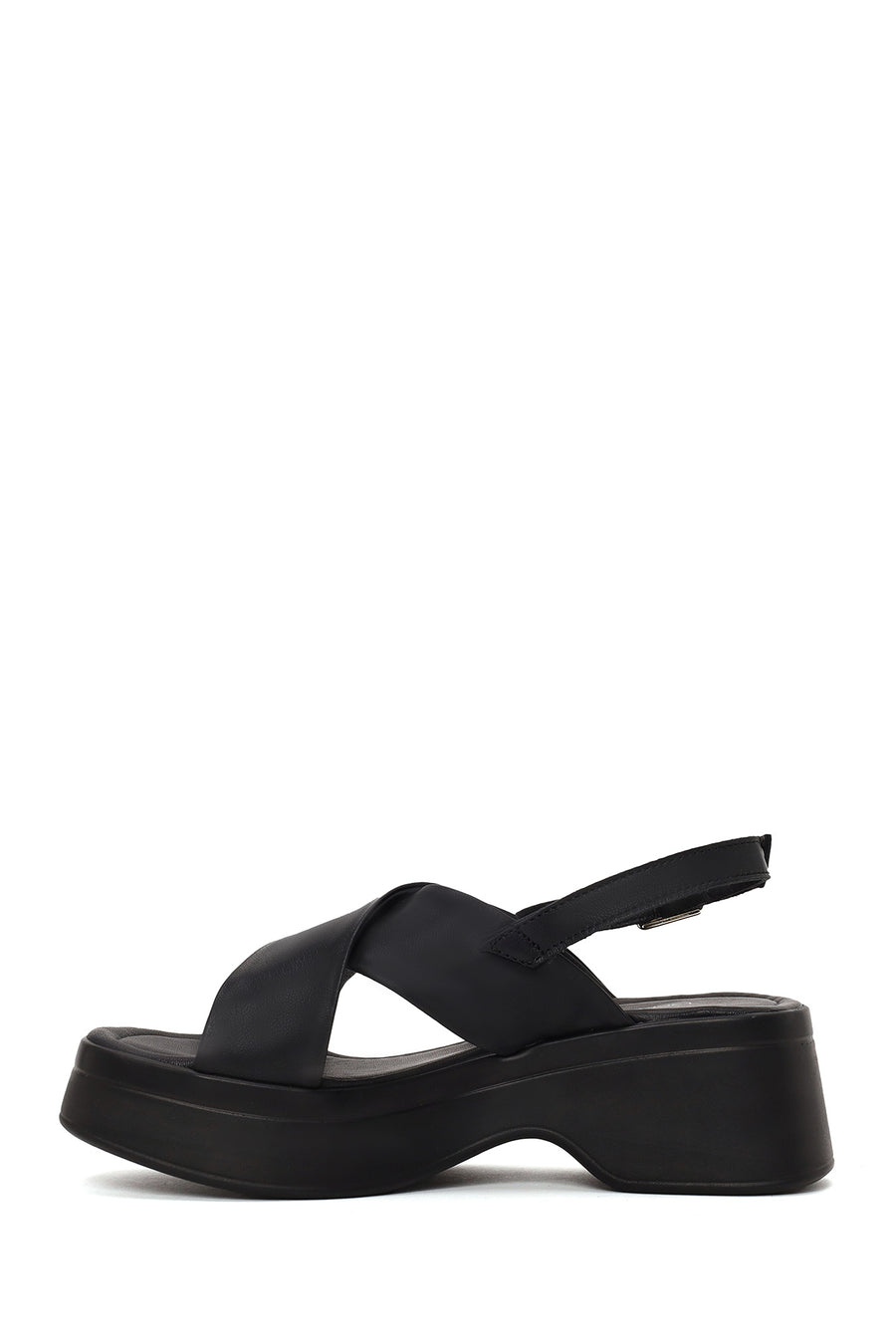 Woman Black Thick-Soled Leather Sandal