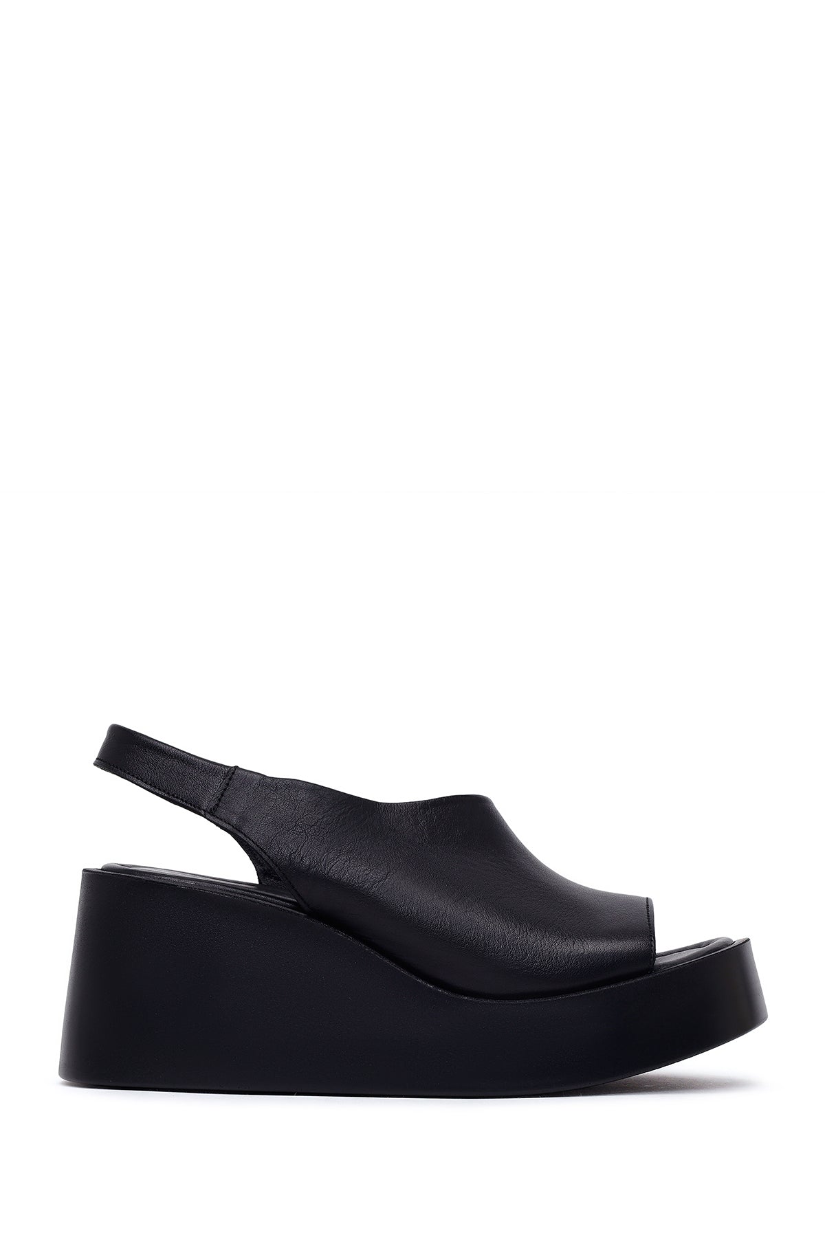 Woman Black Wedge Heel Leather Comfort Sandals 26SFD342518 | Derimod