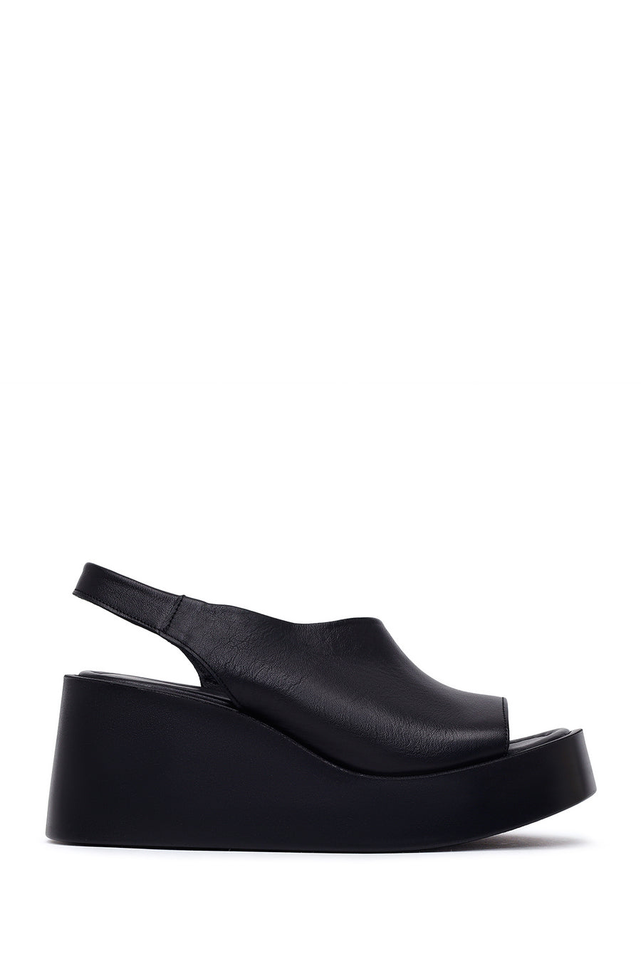 Woman Black Wedge Heel Leather Comfort Sandals 26SFD342518 | Derimod