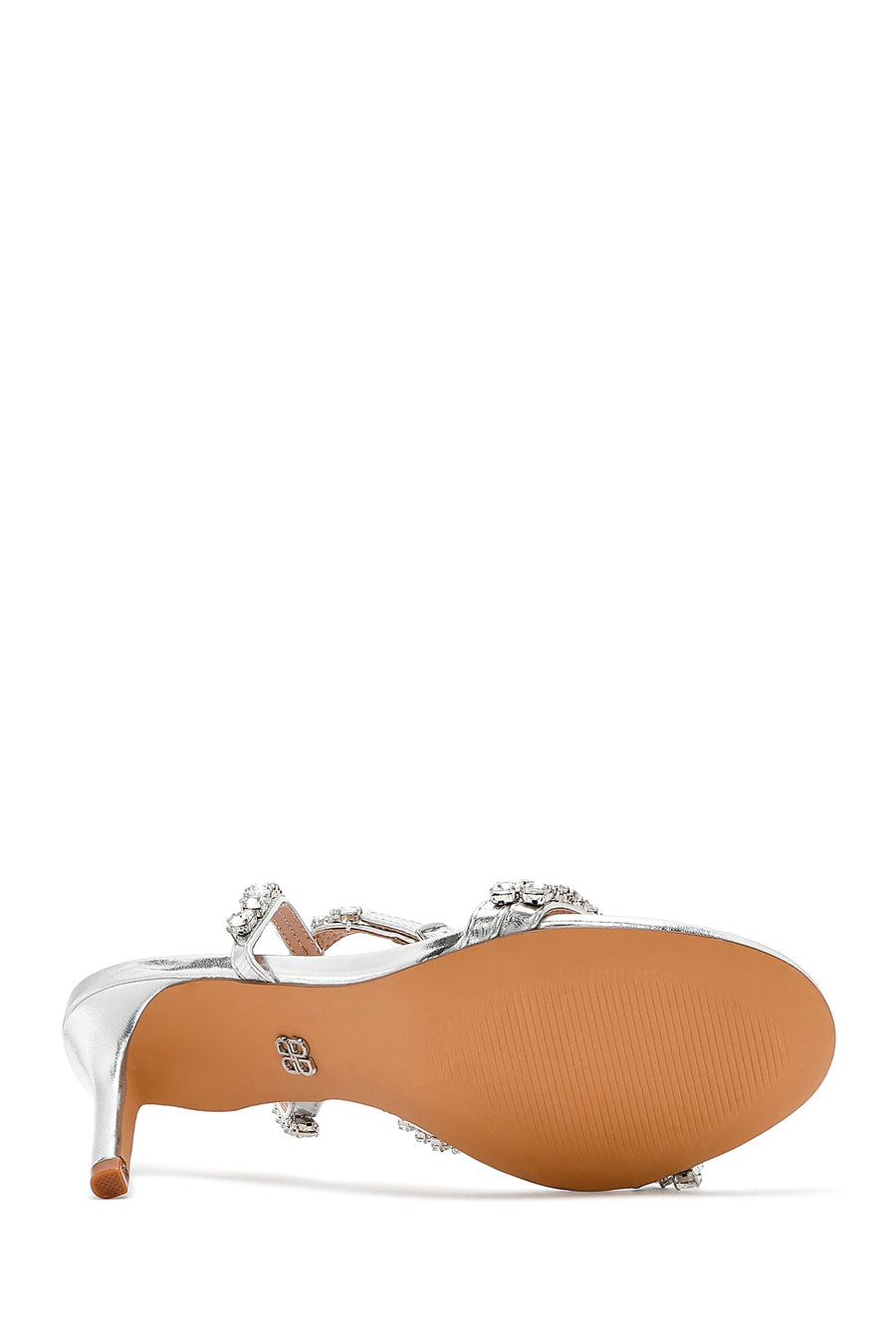 Women's Silver Ankle Buckle Stoned Thin Heel Sandals