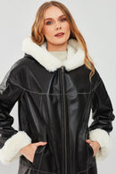 Verona Women's Black Double-Sided Plush Leather Coat | Derimod