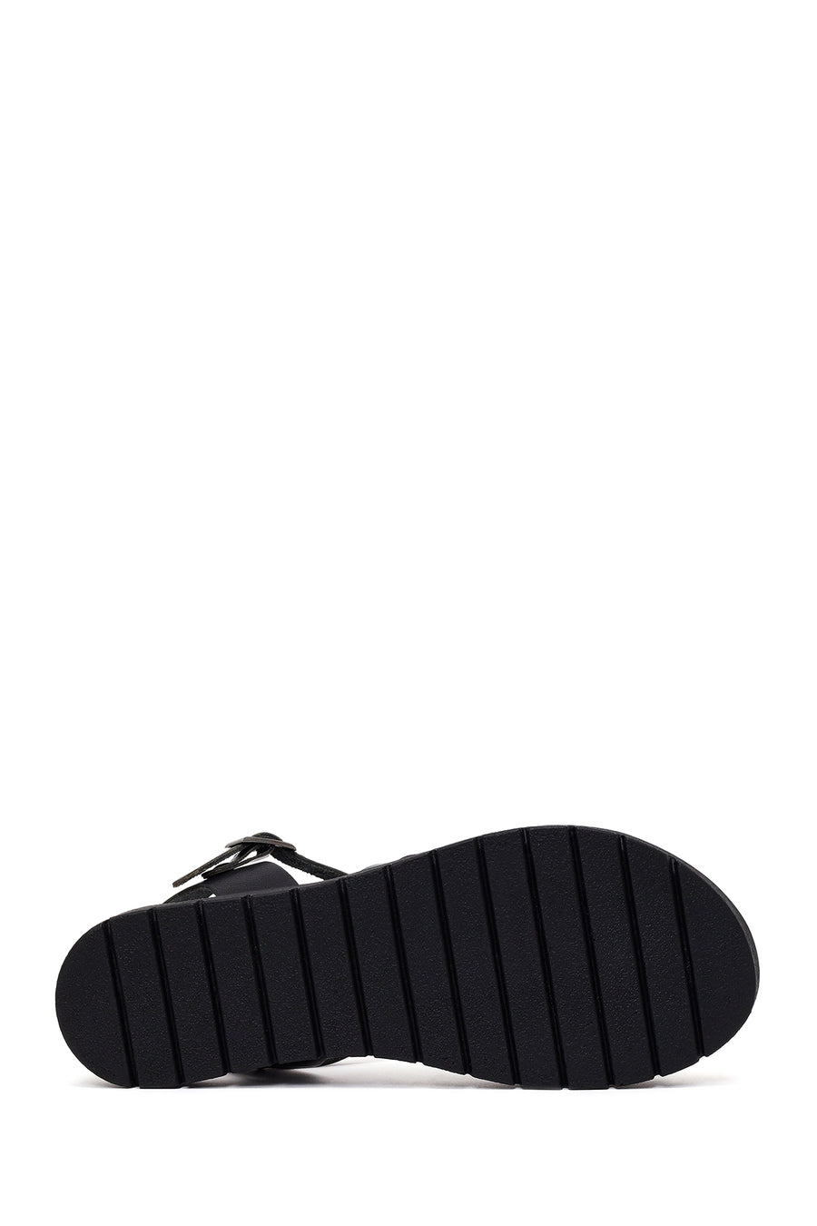Woman Black Strappy Thick-Soled Braided Leather Bodrum Sandal
