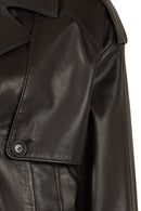 April Woman Black Short Oversize Leather Jacket | Derimod
