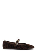 Woman Brown Leopard Patterned Buckled Suede Leather Ballet Flat | Derimod