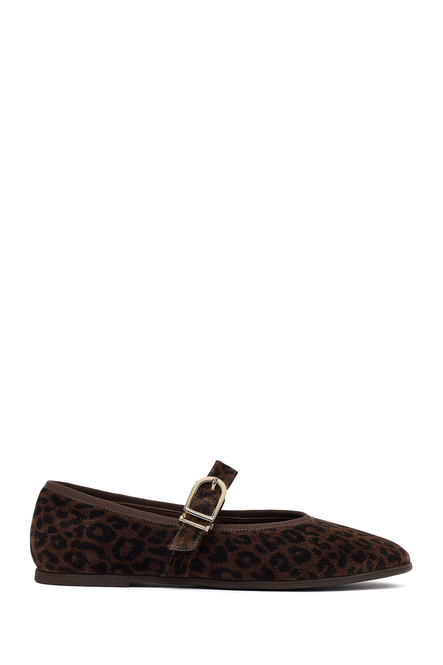 Woman Brown Leopard Patterned Buckled Suede Leather Ballet Flat AF180002DS | Derimod