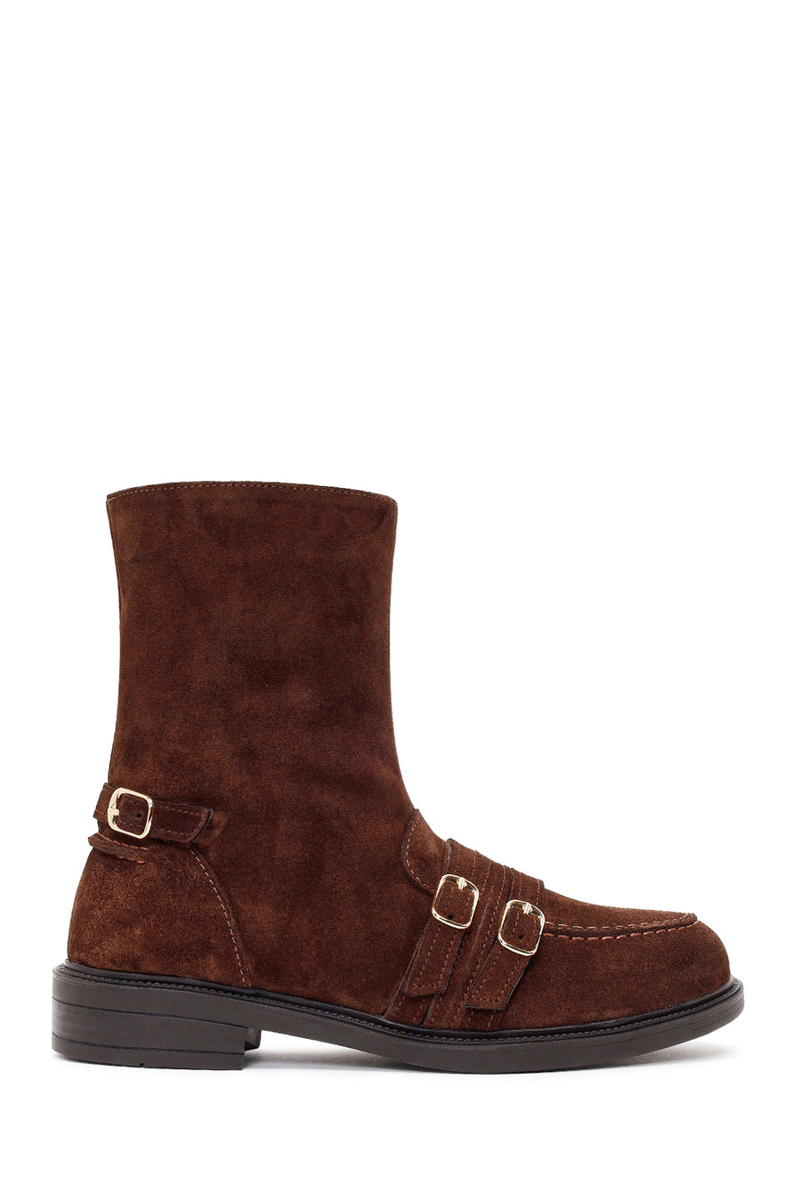 Woman Brown Buckled Suede Boots WF170037DS | Derimod