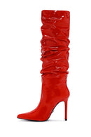 Women's Red Thin Heeled Patent Leather Boots | Derimod