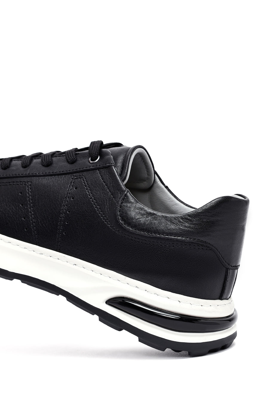 Erkek Siyah Bağcıklı Kalın Tabanlı Deri Sneaker
