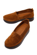 Woman Tan Thick-Soled Suede Comfort Loafer | Derimod
