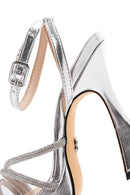 Women's Silver Ankle Strap Thick High Heel Evening Sandals | Derimod