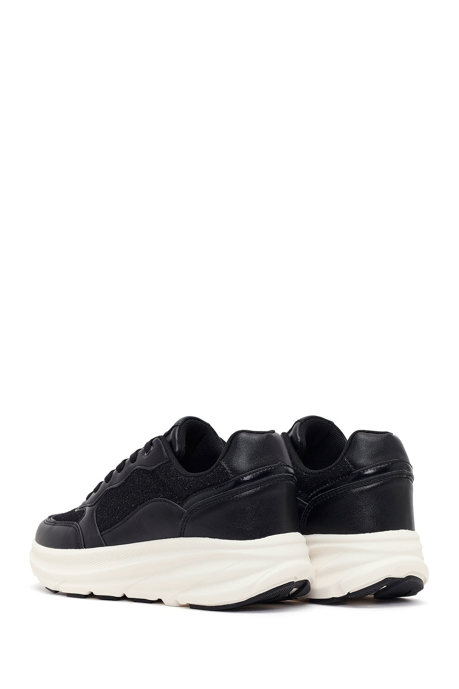 Women's Black Lace-Up Thick Soled Sneaker