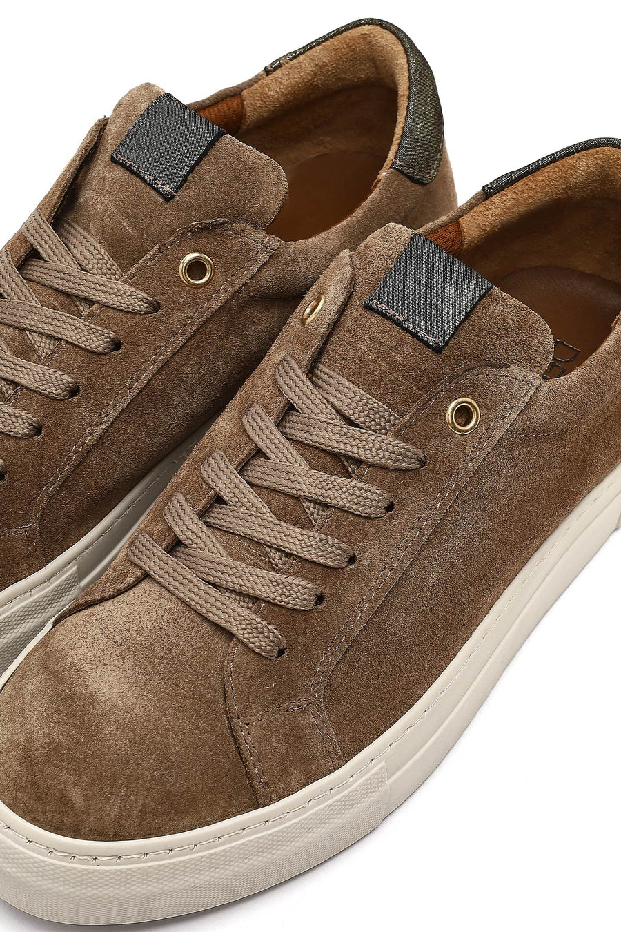 Woman Beige Lace-Up Suede Leather Sneaker