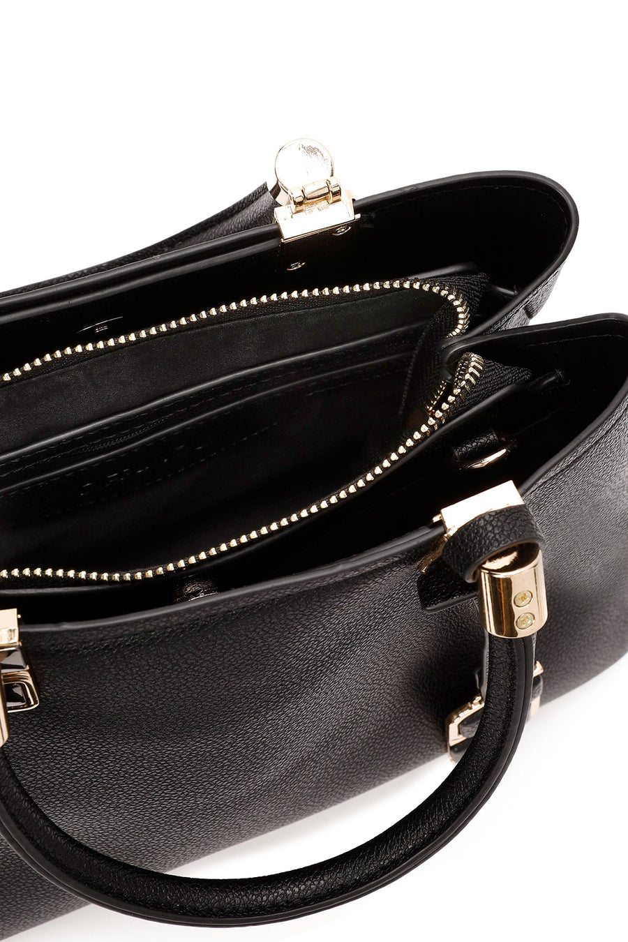 Women's Black Long Strap Handbag with Accessory Detail