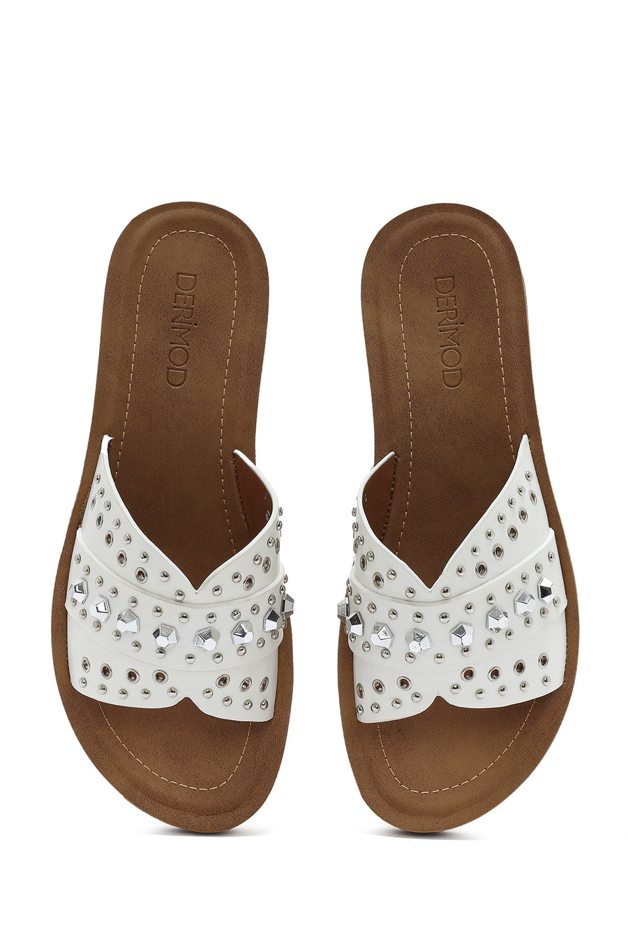 Women's White Stone Slippers