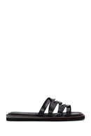 Women's Black Leather Comfort Slippers | Derimod