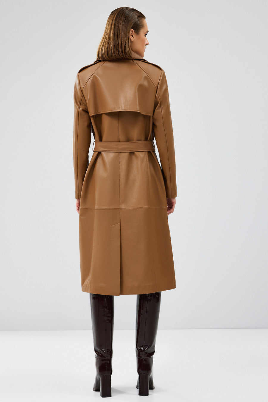 Natalia Women's Brown Leather Trench Coat