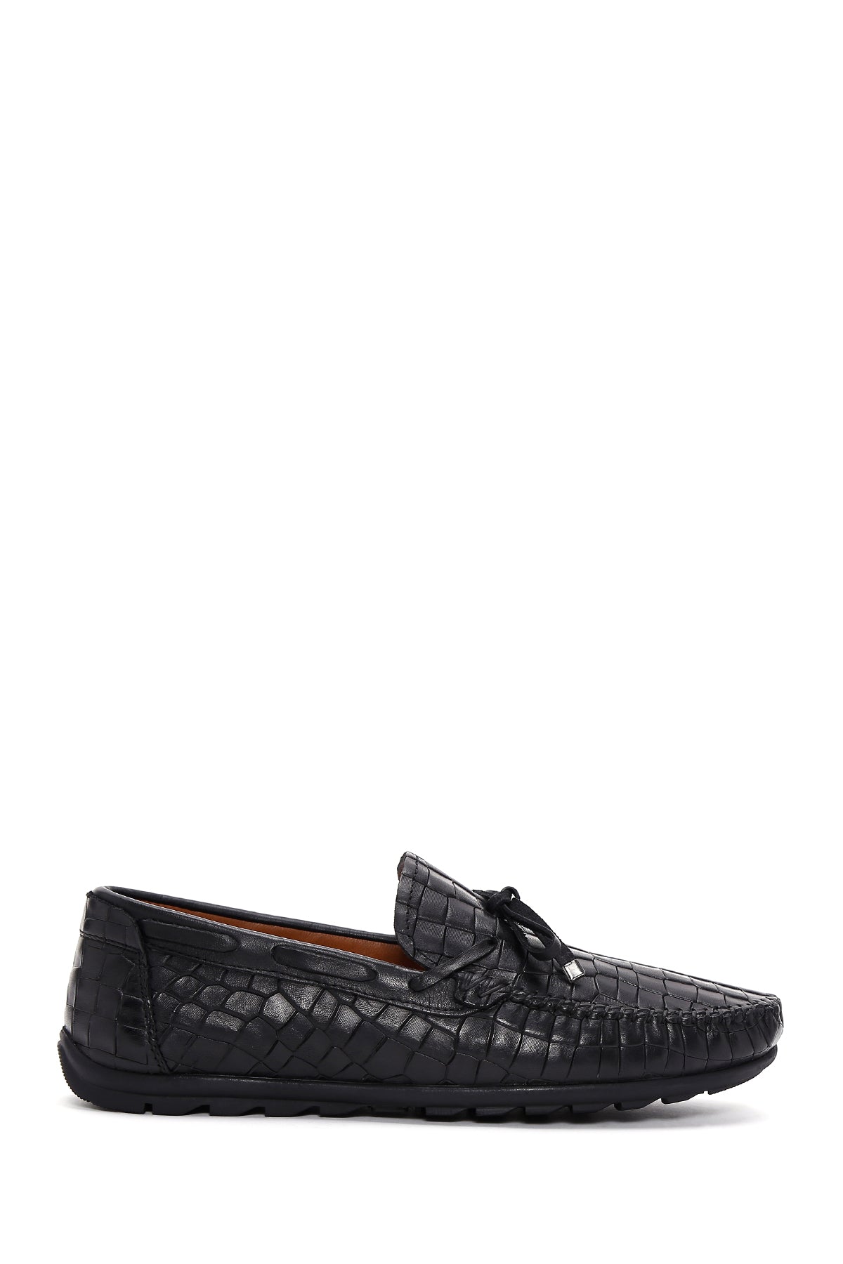 Erkek Siyah Kroko Desenli Deri Casual Loafer