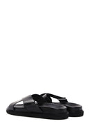 Men's Black Leather Casual Flat Slippers | Derimod