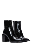 Women's Black Zippered Patent Leather Heeled Boots | Derimod