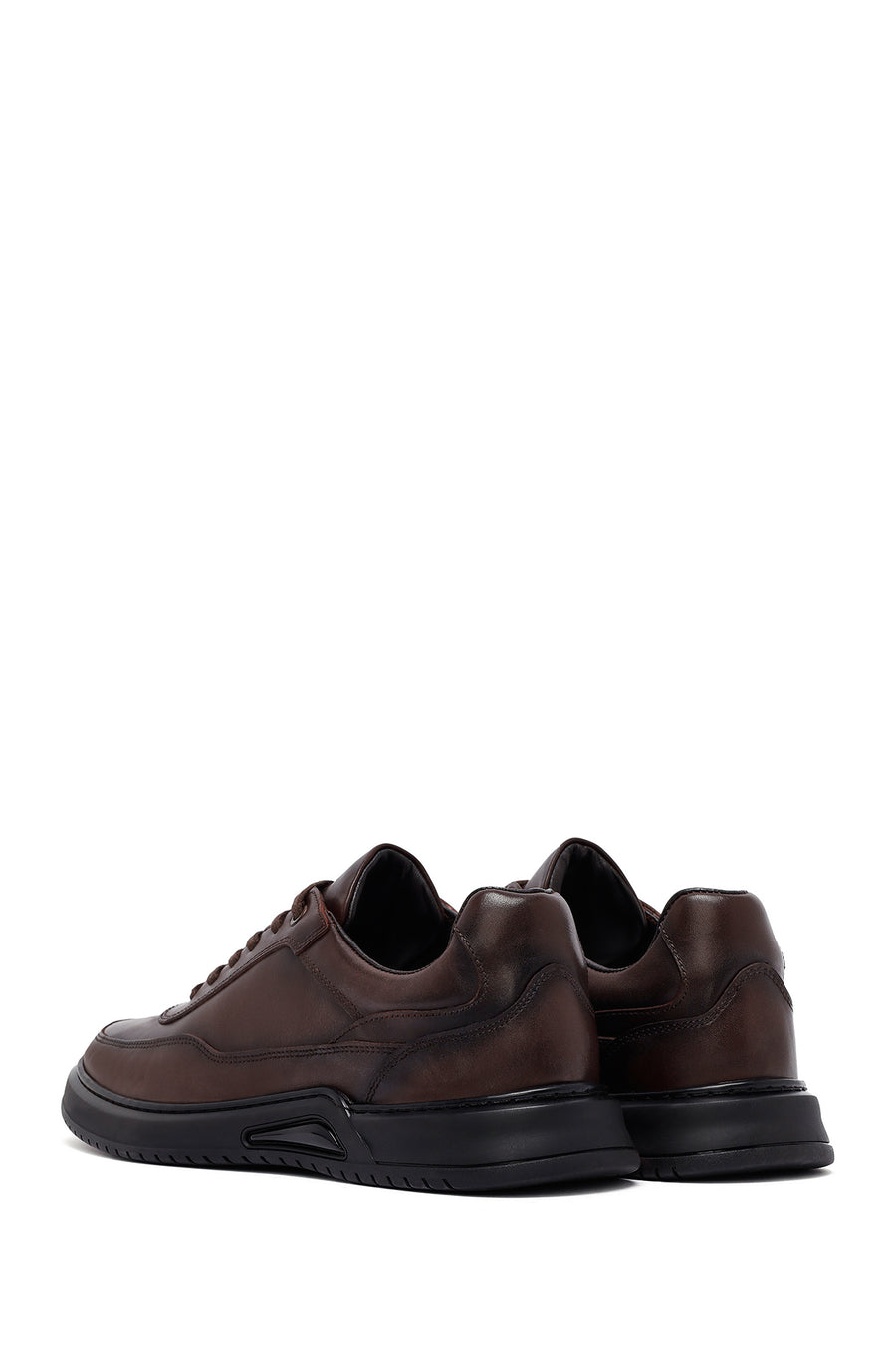 Erkek Kahverengi Bağcıklı Deri Casual Sneaker