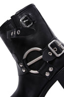 Women's Black Leather Buckle Boots | Derimod