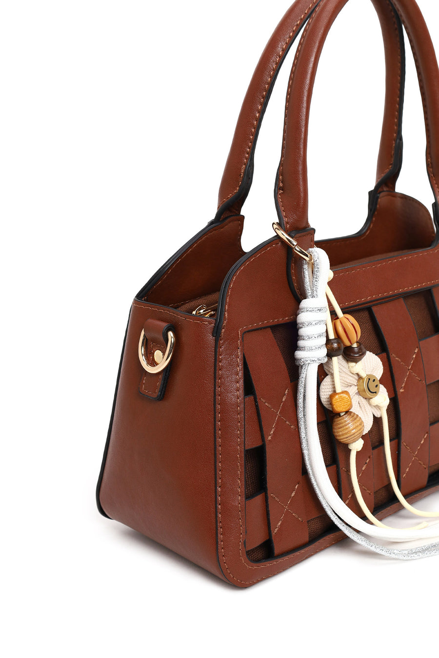 Woman Brown Long-Strap Knitted Mini Shoulder Bag