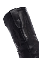 Women's Black Zippered Leather Cowboy Boots | Derimod