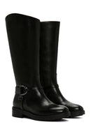 Women's Black Zippered Leather Boots | Derimod