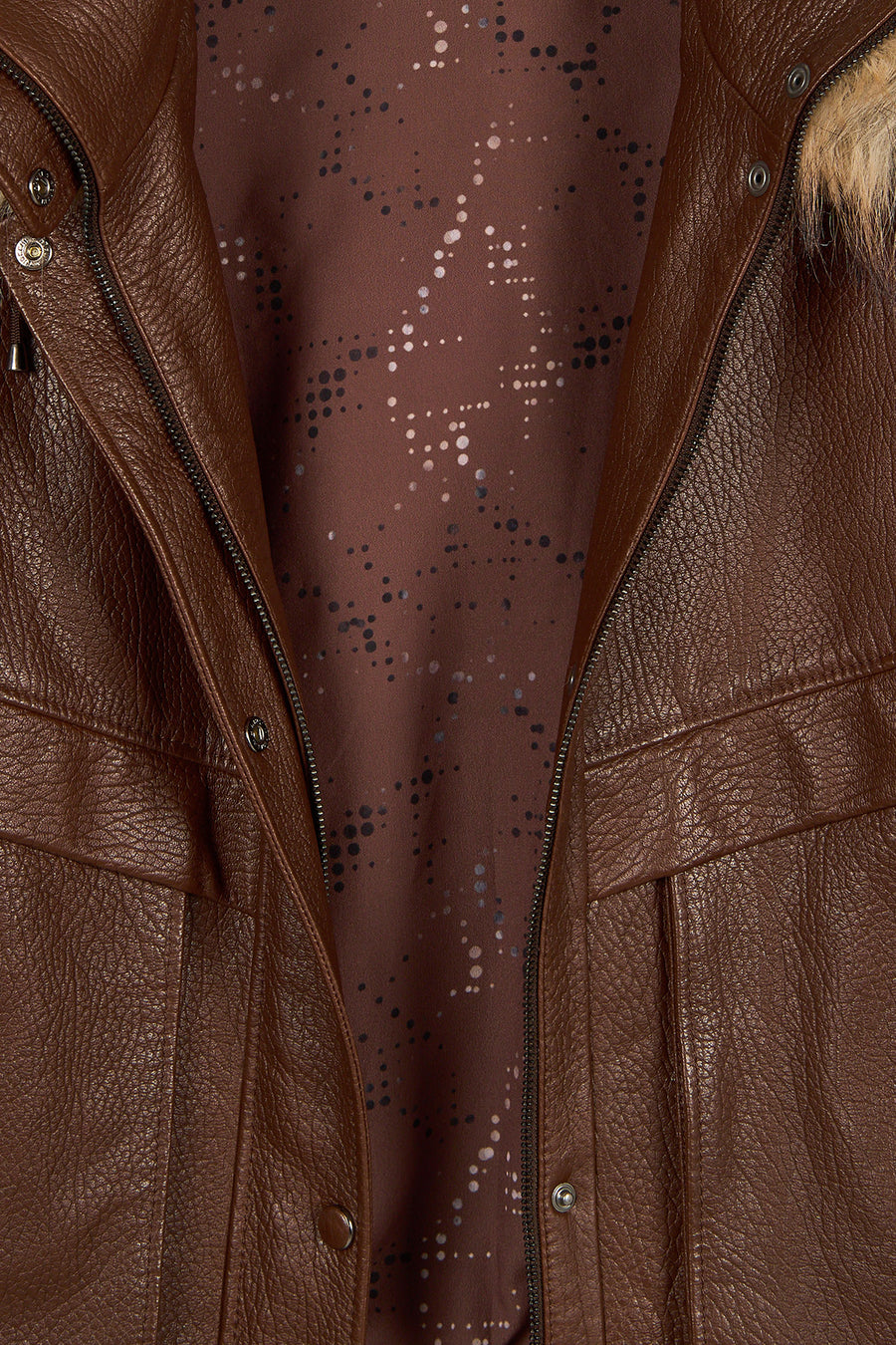 Carmen Woman Brown Fur Collar Leather Coat
