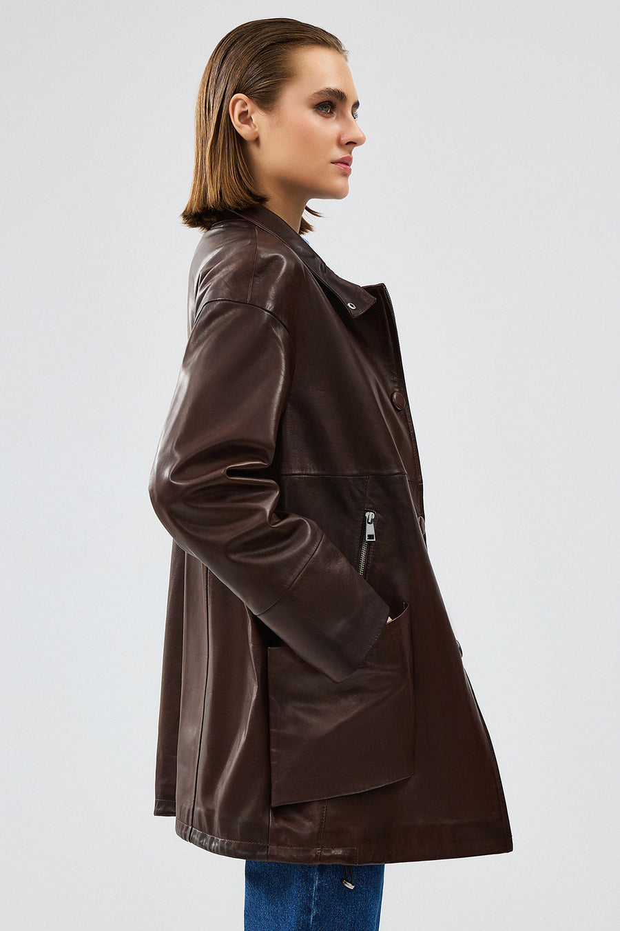 Dalida Women's Brown Oversize Leather Jacket