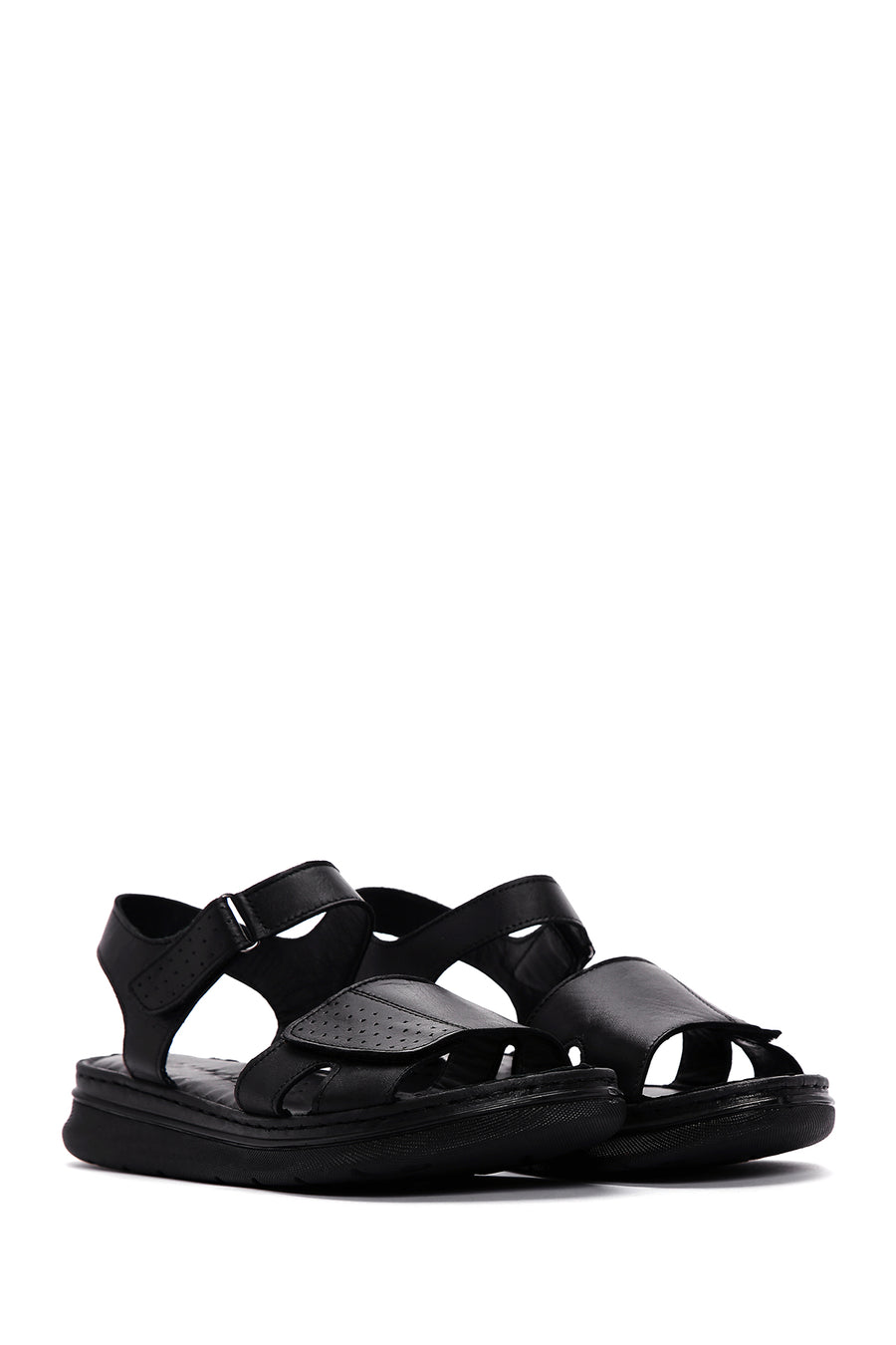 Women's Black Ankle Strap Leather Comfort Sandals