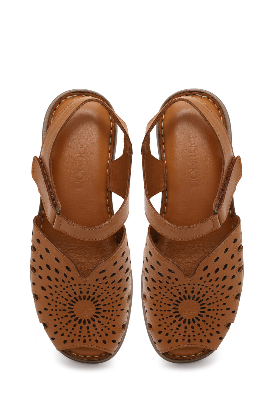 Woman Tan Patterned Thick-Soled Leather Comfort Sandal
