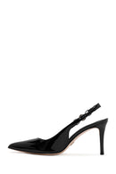 Women's Black Open Back Thin Heel Patent Leather Shoes | Derimod