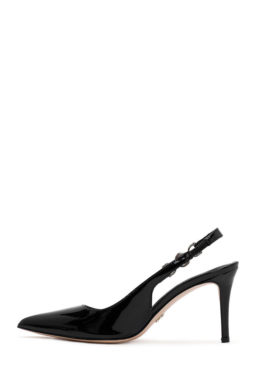 Women's Black Open Back Thin Heel Patent Leather Shoes