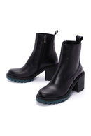 Women's Black Leather Zippered Heeled Boots | Derimod