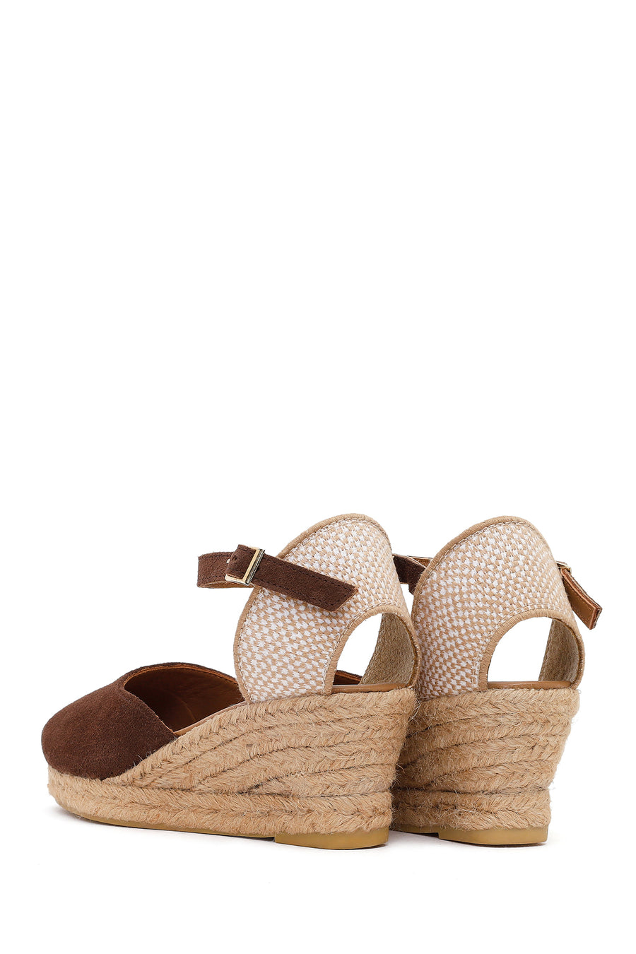 Women's Brown Ankle Strap Wedge Heel Suede Leather Espadrille Sandals