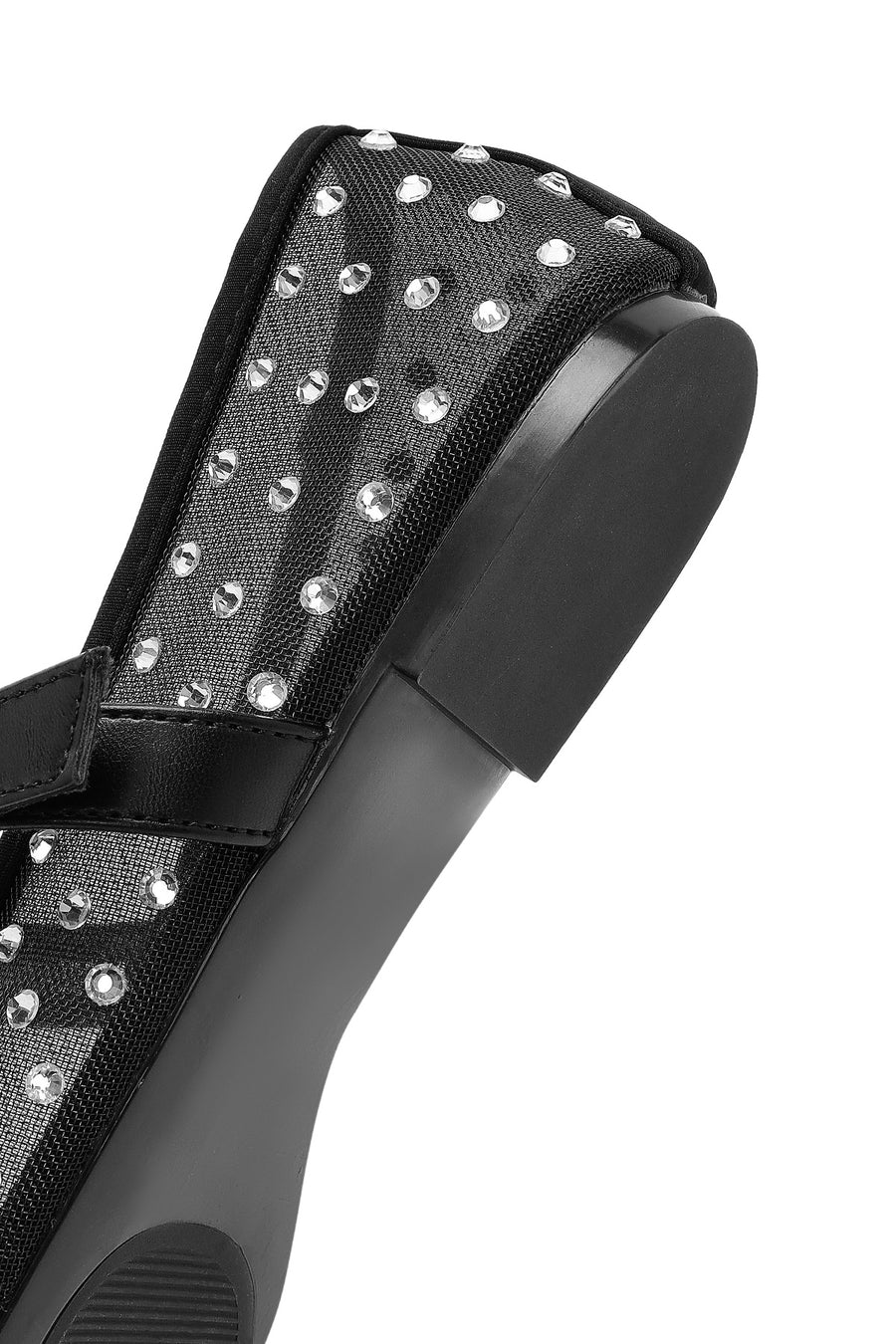 Women's Black Buckled Stone Fabric Ballerinas