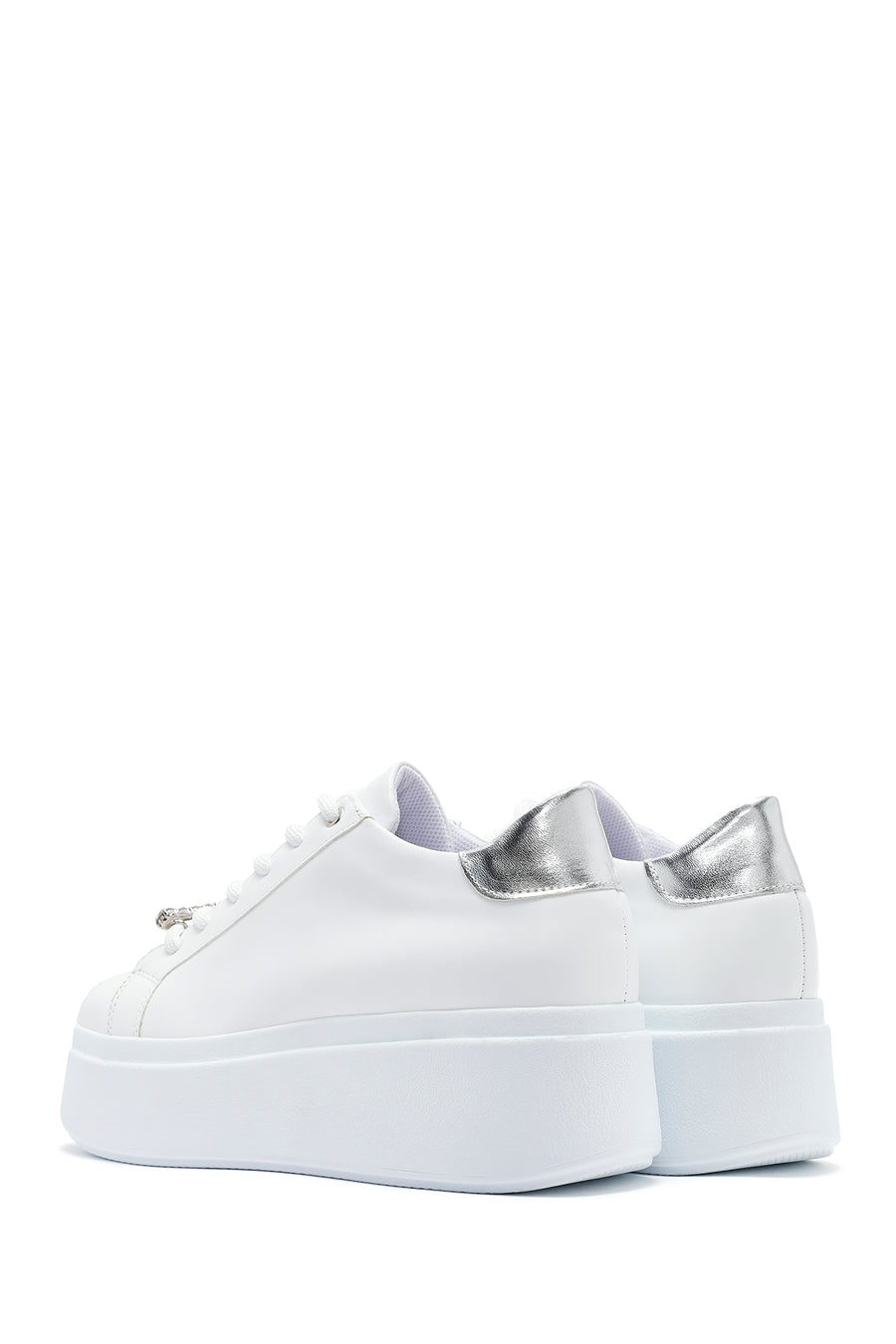 Kadın Beyaz Bağcıklı Kalın Tabanlı Sneaker