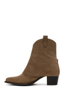 Woman Mink Thick-Heeled Suede Boots | Derimod