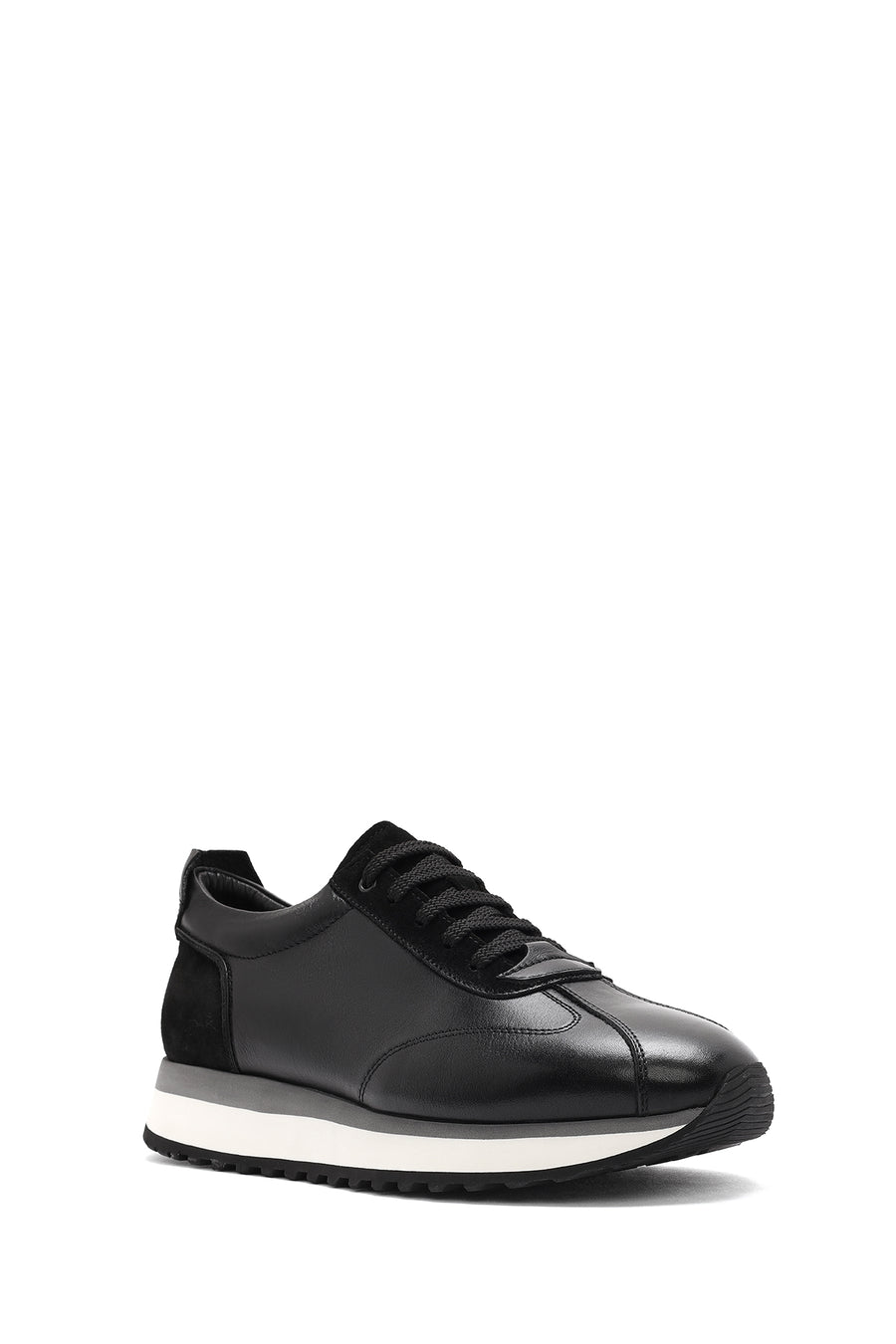 Erkek Siyah Bağcıklı Kalın Tabanlı Deri Sneaker