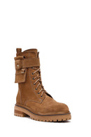 Woman Tan Zippered Suede Leather Boat | Derimod