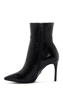 Women's Black Patent Leather Thin Heeled Boots | Derimod