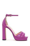 Women's Fuchsia Leather Platform Heeled Sandals | Derimod