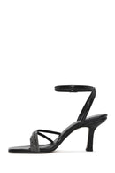 Women's Black Ankle Strap Stone Thin Heel Sandals | Derimod