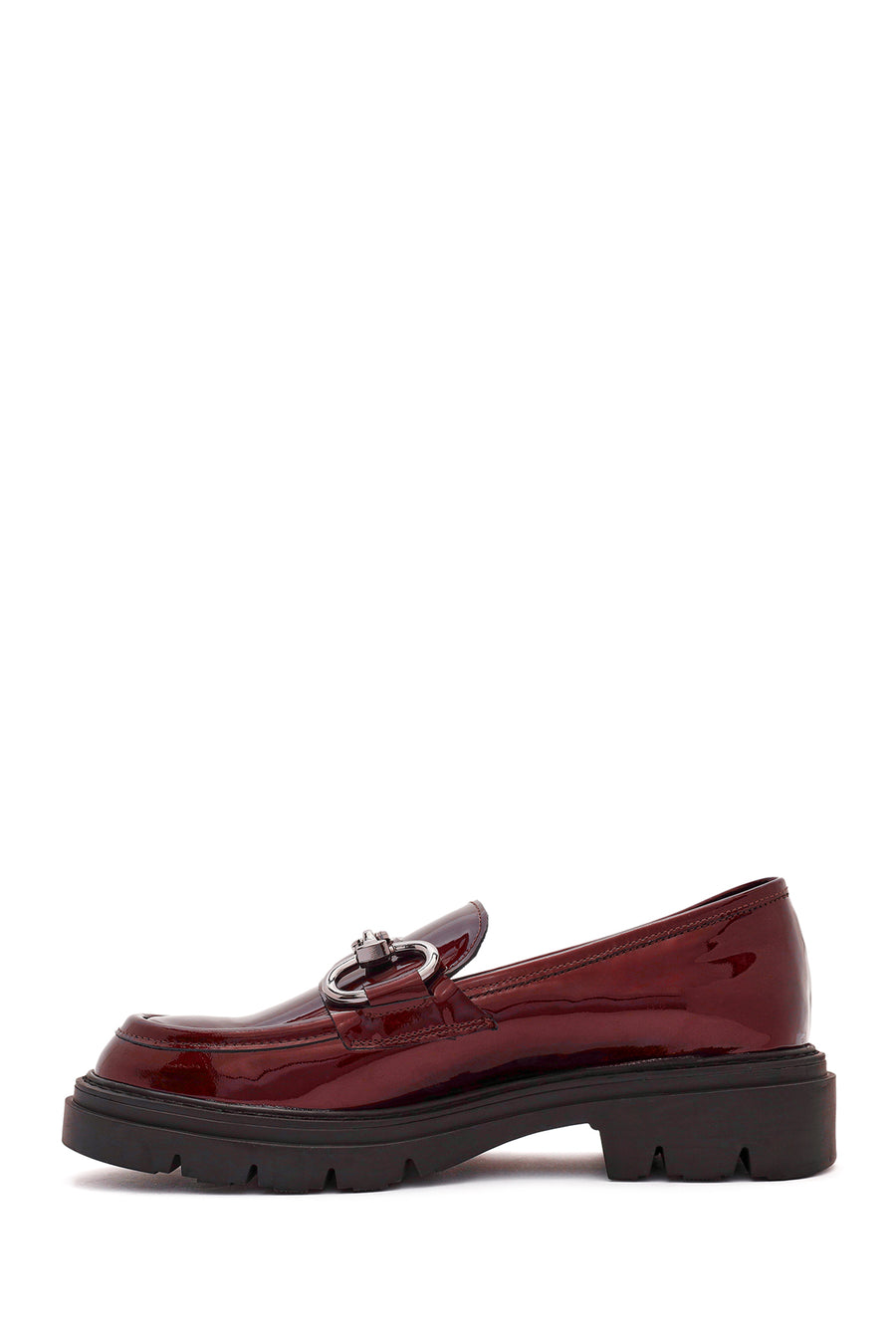 Woman Burgundy Buckle-Detailed Patent Leather Leather Masculine Loafer