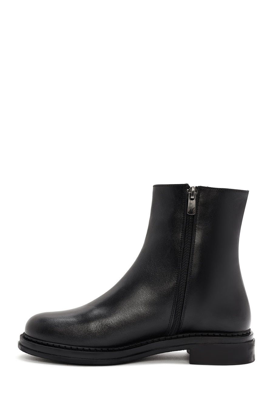 Woman Black Zip Closure Leather Boots