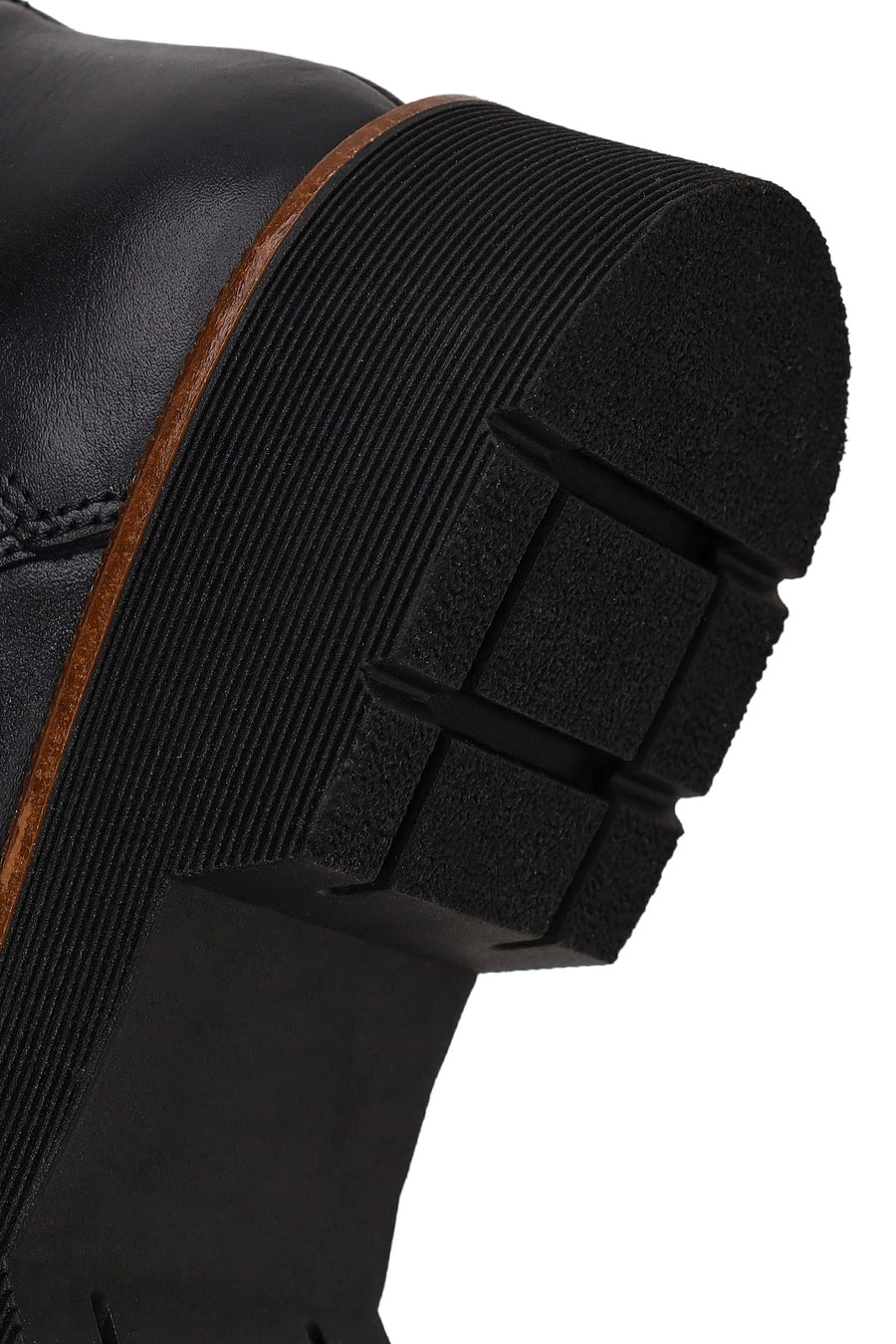 Woman Black Zip Closure Thick-Soled Leather Combat Boots