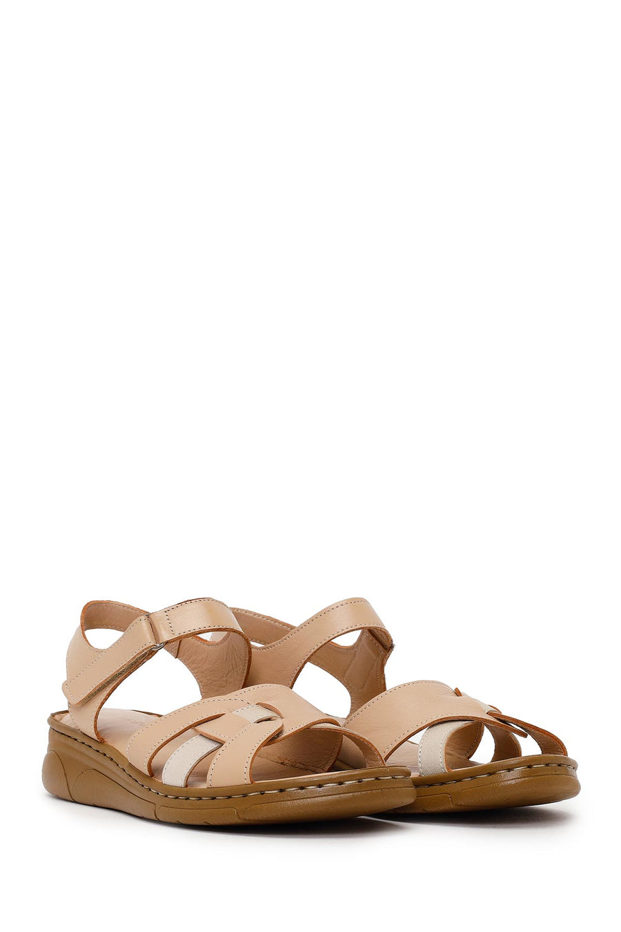 Woman Beige Strappy Leather Comfort Sandal